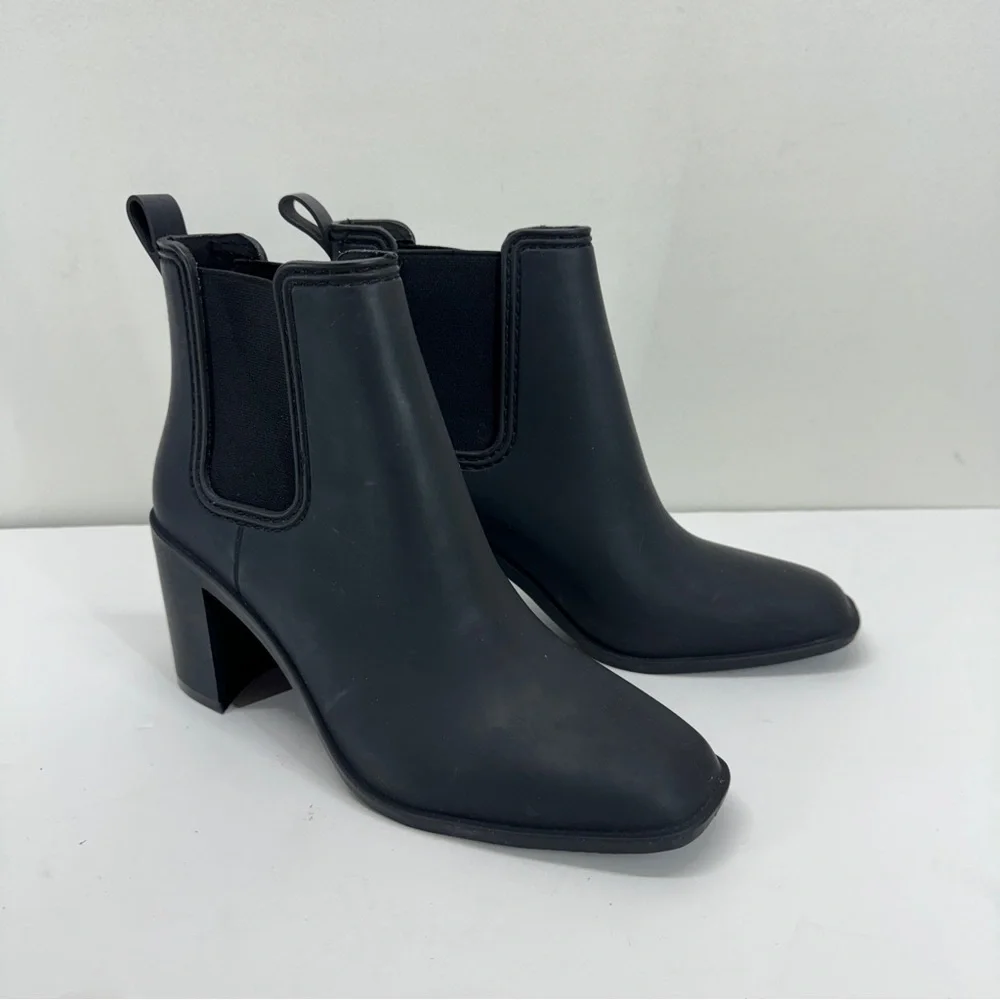 Jeffrey Campbell Womens Rubber Rain Boots Ankle Black Waterproof Weather Casual